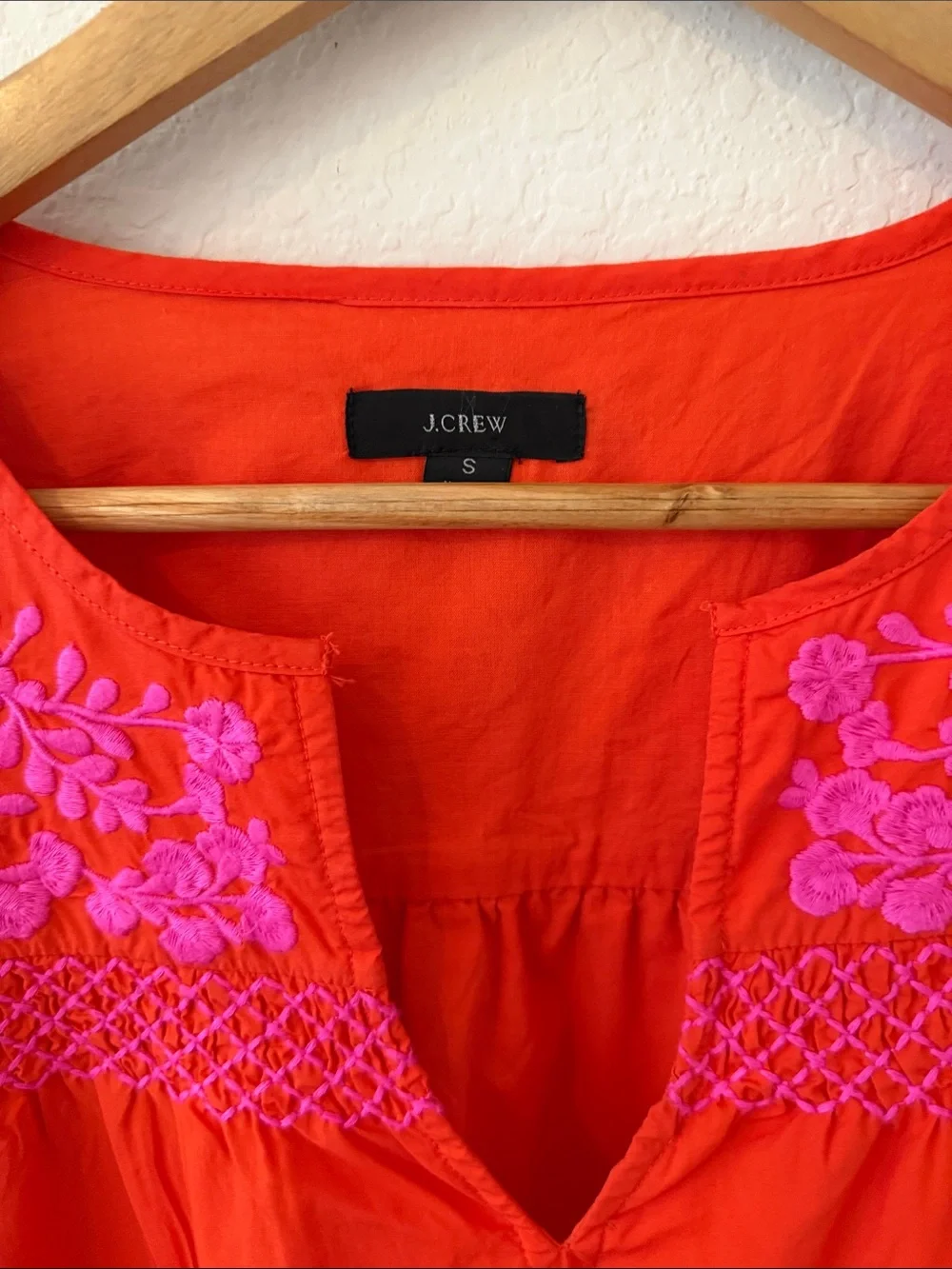 J.Crew Leda Embroidered Oversized S Popover Ruffle Dress Orange Pink